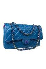 21P Blue Lambskin Quilted Classic Flap Medium Rainbow Hardware - Image 8