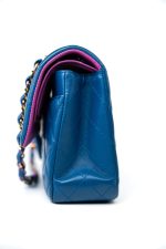 21P Blue Lambskin Quilted Classic Flap Medium Rainbow Hardware - Image 9