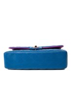 21P Blue Lambskin Quilted Classic Flap Medium Rainbow Hardware - Image 10