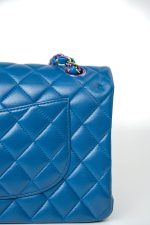 21P Blue Lambskin Quilted Classic Flap Medium Rainbow Hardware - Image 11