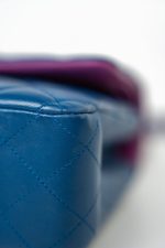 21P Blue Lambskin Quilted Classic Flap Medium Rainbow Hardware - Image 13