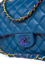 21P Blue Lambskin Quilted Classic Flap Medium Rainbow Hardware - Image 14