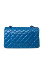 21P Blue Lambskin Quilted Classic Flap Medium Rainbow Hardware - Image 16