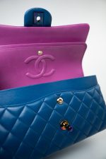 21P Blue Lambskin Quilted Classic Flap Medium Rainbow Hardware - Image 19