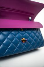 21P Blue Lambskin Quilted Classic Flap Medium Rainbow Hardware - Image 18