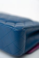 21P Blue Lambskin Quilted Classic Flap Medium Rainbow Hardware - Image 20