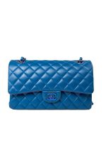 21P Blue Lambskin Quilted Classic Flap Medium Rainbow Hardware - Image 7