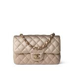 21P Gold Grained Lambskin Mini Rectangular Flap Light Gold Hardware