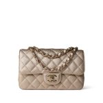 21P Gold Grained Lambskin Mini Rectangular Flap Light Gold Hardware - Image 9