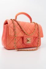 21P Mini Top Handle Orange Ombre Lambskin Quilted Aged Gold Hardware - Image 5
