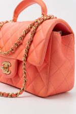 21P Mini Top Handle Orange Ombre Lambskin Quilted Aged Gold Hardware - Image 14