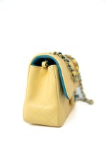 21P Yellow Lambskin Quilted Mini Rectangular Single Flap Blue Interior / Rainbow Hardware - Image 4