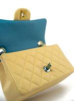 21P Yellow Lambskin Quilted Mini Rectangular Single Flap Blue Interior / Rainbow Hardware - Image 5