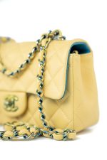 21P Yellow Lambskin Quilted Mini Rectangular Single Flap Blue Interior / Rainbow Hardware - Image 6