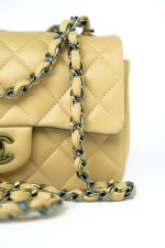21P Yellow Lambskin Quilted Mini Rectangular Single Flap Blue Interior / Rainbow Hardware - Image 14