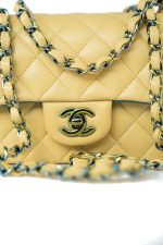 21P Yellow Lambskin Quilted Mini Rectangular Single Flap Blue Interior / Rainbow Hardware - Image 13