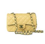 21P Yellow Lambskin Quilted Mini Rectangular Single Flap Blue Interior / Rainbow Hardware - Image 11