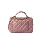 21S Iridescent Pink/ Rose Lambskin Quilted Mini Top Handle Antique Gold Hardware - Image 3