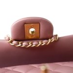 21S Iridescent Pink/ Rose Lambskin Quilted Mini Top Handle Antique Gold Hardware - Image 7