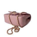 21S Iridescent Pink/ Rose Lambskin Quilted Mini Top Handle Antique Gold Hardware - Image 8