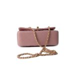 21S Iridescent Pink/ Rose Lambskin Quilted Mini Top Handle Antique Gold Hardware - Image 9