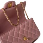 21S Iridescent Pink/ Rose Lambskin Quilted Mini Top Handle Antique Gold Hardware - Image 13