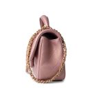 21S Iridescent Pink/ Rose Lambskin Quilted Mini Top Handle Antique Gold Hardware - Image 11