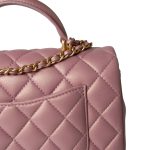 21S Iridescent Pink/ Rose Lambskin Quilted Mini Top Handle Antique Gold Hardware - Image 12