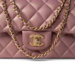 21S Iridescent Pink/ Rose Lambskin Quilted Mini Top Handle Antique Gold Hardware - Image 2