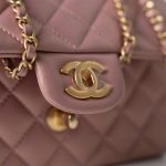 21S Iridescent Pink/ Rose Lambskin Quilted Mini Top Handle Antique Gold Hardware - Image 14