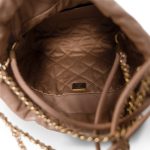Dark Beige Calfskin Quilted Mini 22 Hobo Bag Antique Gold Hardware - Image 10