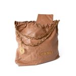 Caramel Calfskin Quilted 22 Hobo Bag Medium Antique Gold Hardware - Image 2