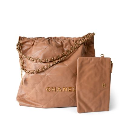 Caramel Calfskin Quilted 22 Hobo Bag Medium Antique Gold Hardware