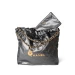 22A Metallic Dark Grey Medium 22 Calfskin Quilted Hobo Bag Antique Gold Hardware