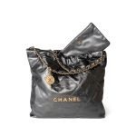 22A Metallic Dark Grey Medium 22 Calfskin Quilted Hobo Bag Antique Gold Hardware - Image 3