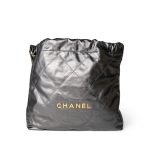 22A Metallic Dark Grey Medium 22 Calfskin Quilted Hobo Bag Antique Gold Hardware - Image 7