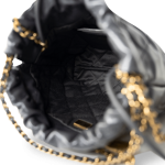 23B Dark Grey Calfskin Quilted Mini 22 Bag Antique Gold Hardware - Image 15