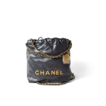 23B Dark Grey Calfskin Quilted Mini 22 Bag Antique Gold Hardware - Image 14