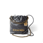 23B Dark Grey Calfskin Quilted Mini 22 Bag Antique Gold Hardware - Image 3