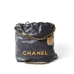 23B Dark Grey Calfskin Quilted Mini 22 Bag Antique Gold Hardware