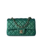 22A Iridescent Green Lambskin Quilted Mini Rectangular Single Flap Light Gold Hardware - Image 2