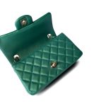 22A Iridescent Green Lambskin Quilted Mini Rectangular Single Flap Light Gold Hardware - Image 3