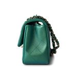 22A Iridescent Green Lambskin Quilted Mini Rectangular Single Flap Light Gold Hardware - Image 5