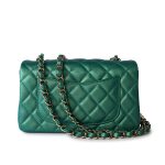 22A Iridescent Green Lambskin Quilted Mini Rectangular Single Flap Light Gold Hardware - Image 7