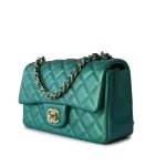 22A Iridescent Green Lambskin Quilted Mini Rectangular Single Flap Light Gold Hardware - Image 8
