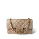22C Mini Rectangular Flap Goatskin Quilted Golden Beige Aged Gold Hardware - Image 7