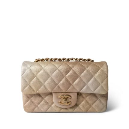 22C Mini Rectangular Flap Goatskin Quilted Golden Beige Aged Gold Hardware