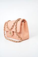 22C Rose Clair Pink/ Beige Lambskin Quilted Small Double Flap Light Gold Hardware - Image 3