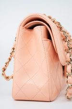22C Rose Clair Pink/ Beige Lambskin Quilted Small Double Flap Light Gold Hardware - Image 4