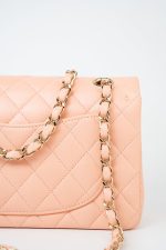 22C Rose Clair Pink/ Beige Lambskin Quilted Small Double Flap Light Gold Hardware - Image 6